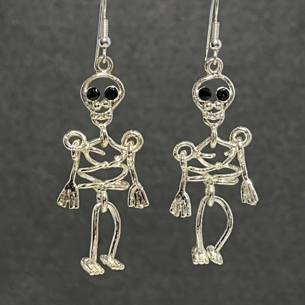 Silver Tone Skeleton Earrings